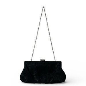 Jessica McClintock Y2K Evening Clutch Silver Chain Strap‎ Black Formal Kiss Lock